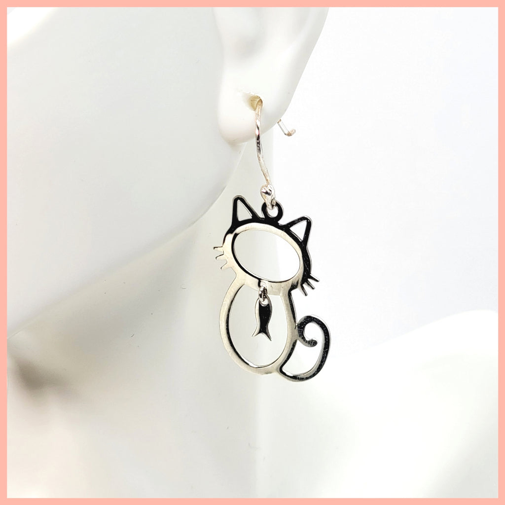 Sterling Silver Cat Earrings - Leila Jewels
