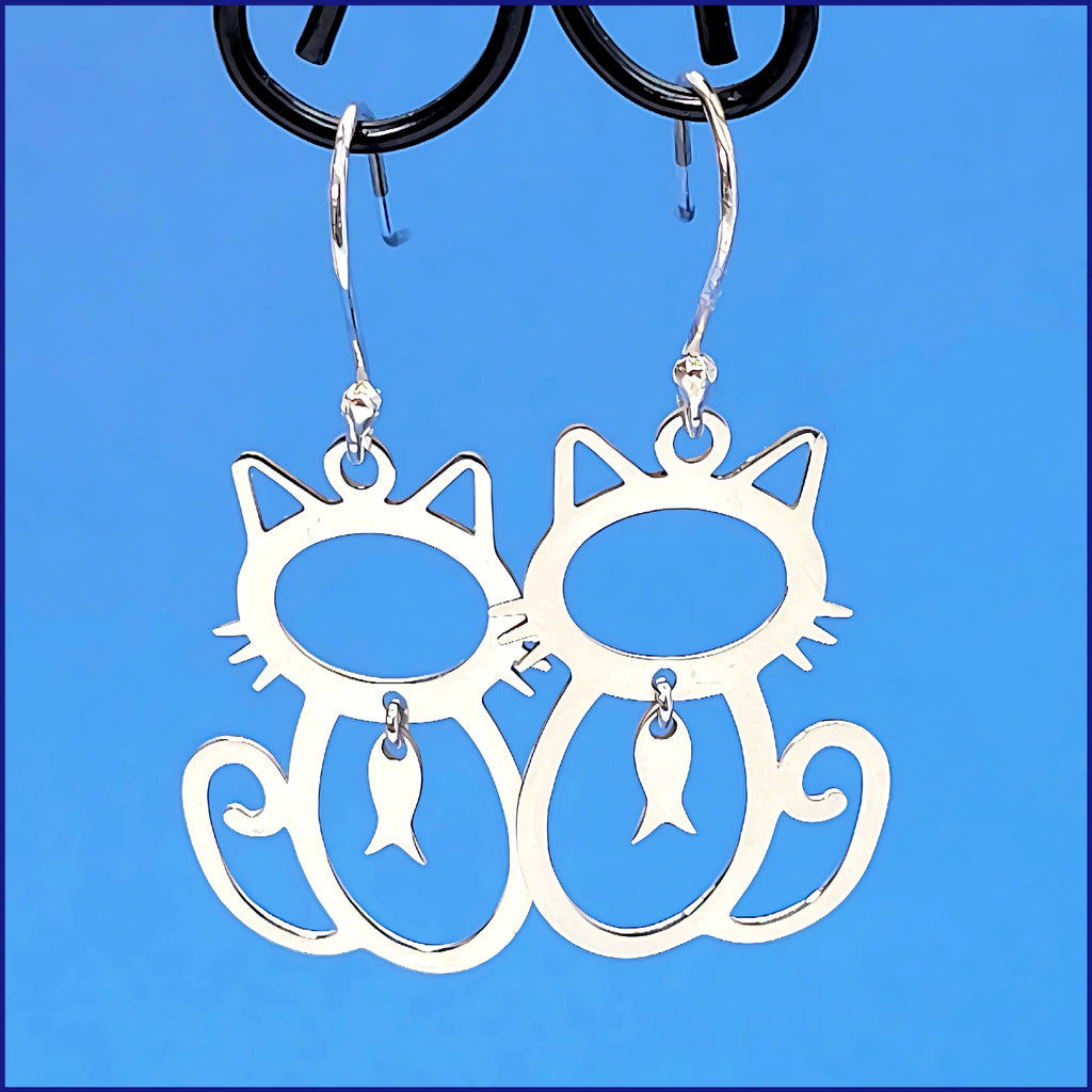 Sterling Silver Cat Earrings - Leila Jewels