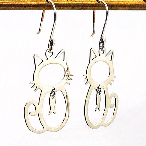 Sterling Silver Cat Earrings - Leila Jewels