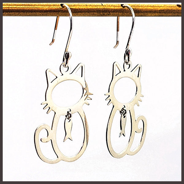 Sterling Silver Cat Earrings - Leila Jewels
