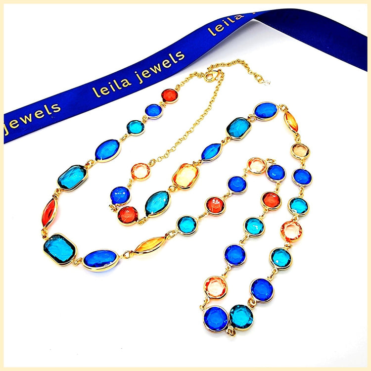 Long Multicolor Crystal Necklace - Leila Jewels