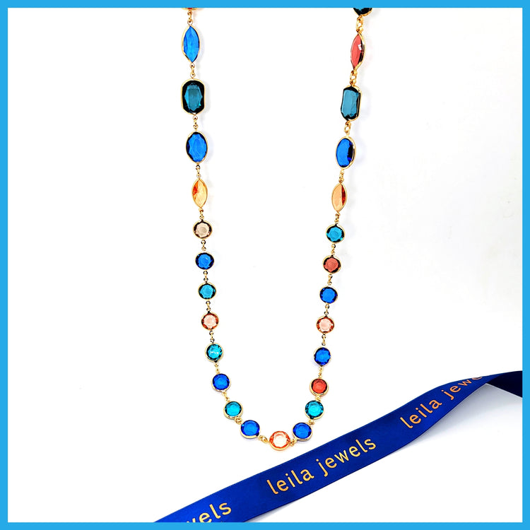 Long Multicolor Crystal Necklace - Leila Jewels