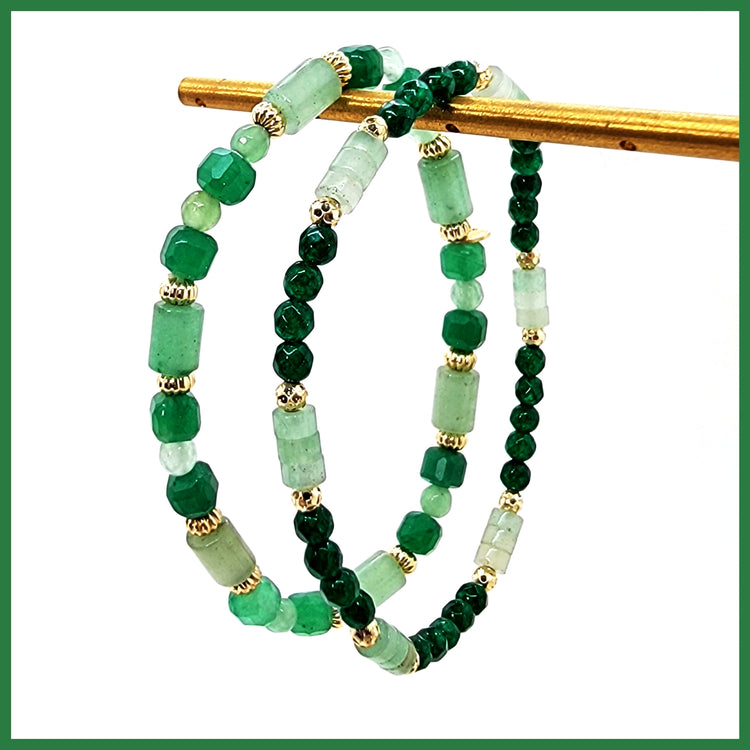 Green Aventurine & Quartz 2 Bracelet Set - Leila Jewels