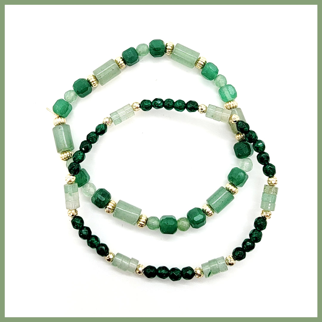 Green Aventurine & Quartz 2 Bracelet Set - Leila Jewels