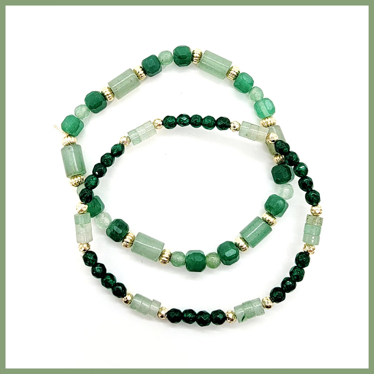 Green Aventurine & Quartz 2 Bracelet Set - Leila Jewels