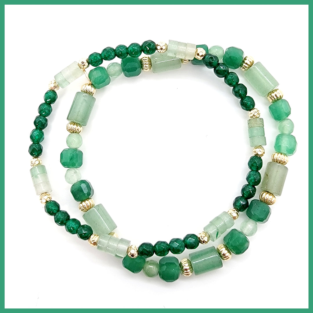 Green Aventurine & Quartz 2 Bracelet Set - Leila Jewels