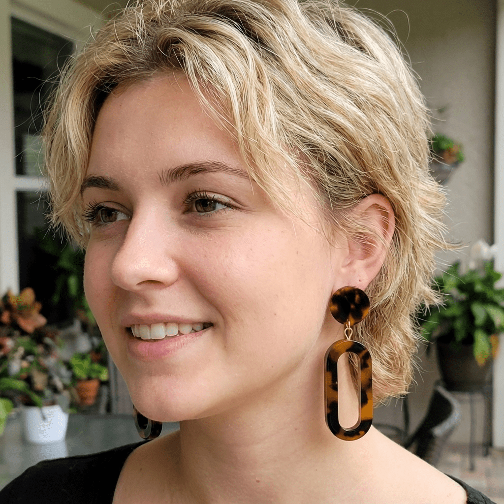 Long Tortoise Resin Earrings - Leila Jewels