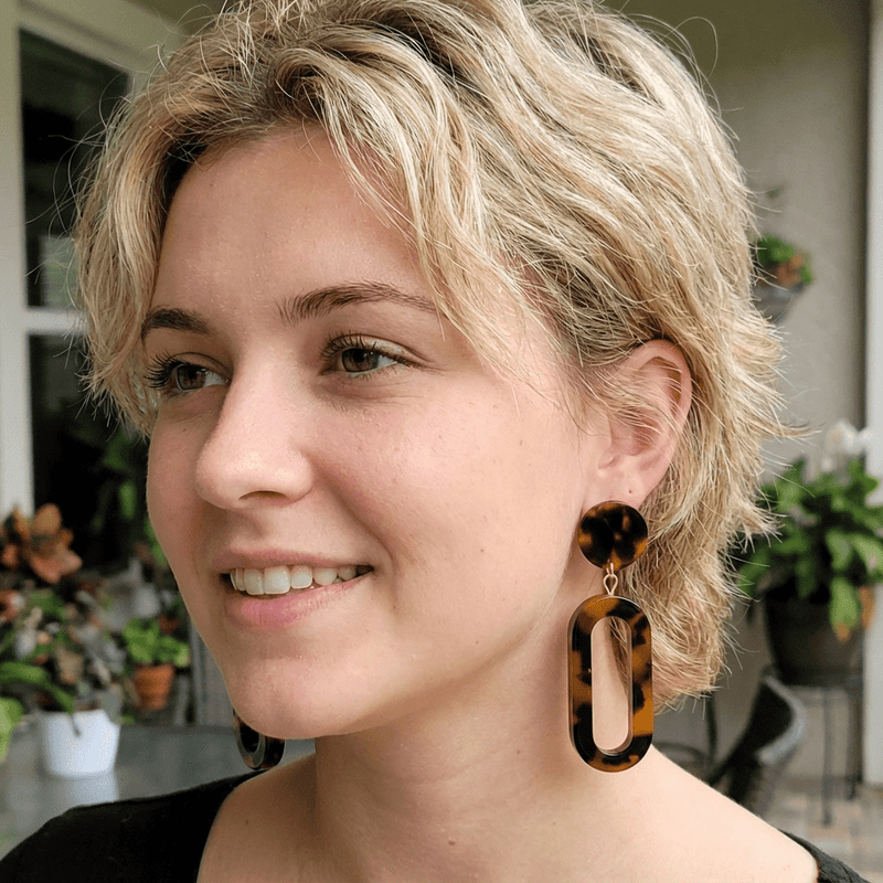Long Tortoise Resin Earrings - Leila Jewels