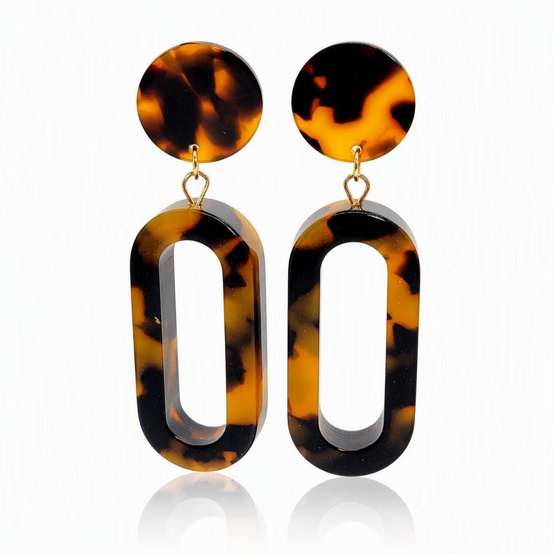 Long Tortoise Resin Earrings - Leila Jewels
