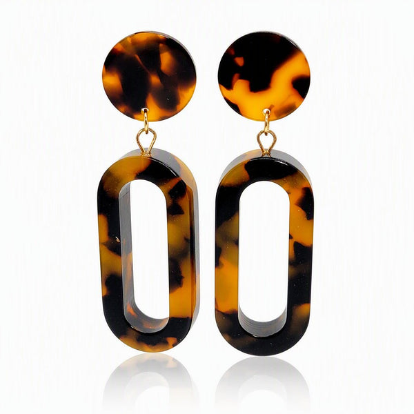 Long Tortoise Resin Earrings - Leila Jewels
