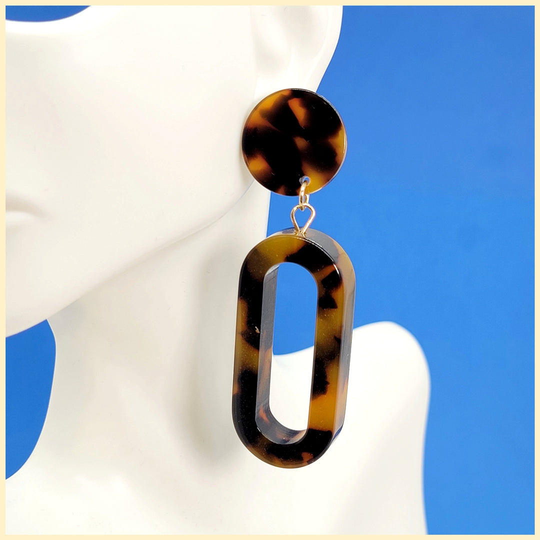 Long Tortoise Resin Earrings - Leila Jewels