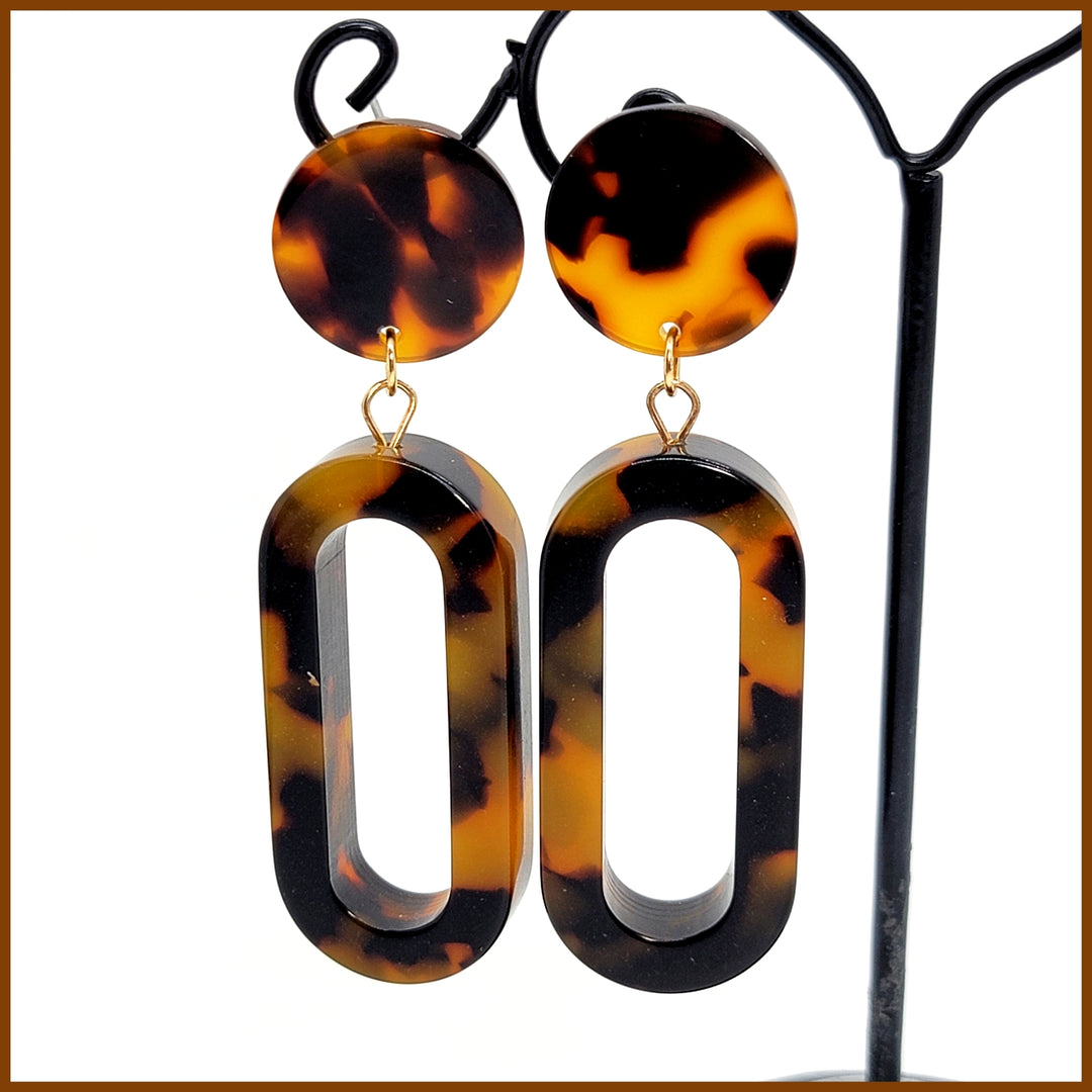 Long Tortoise Resin Earrings - Leila Jewels