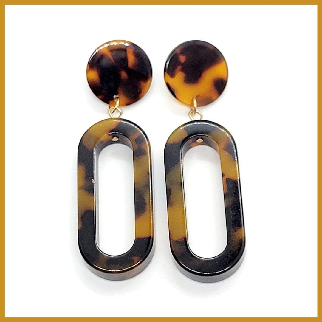 Long Tortoise Resin Earrings - Leila Jewels