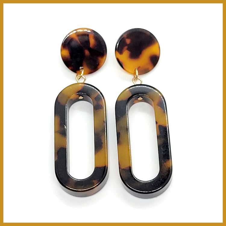 Long Tortoise Resin Earrings - Leila Jewels
