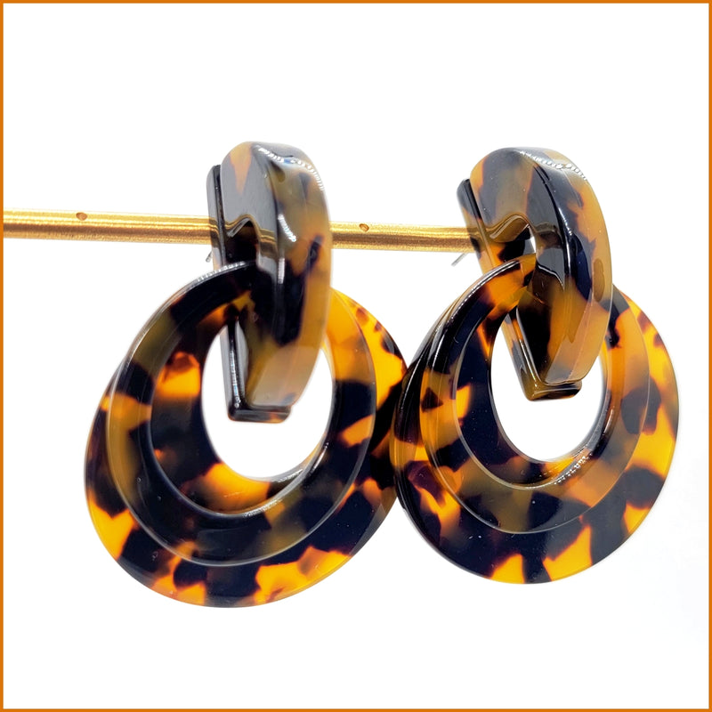 Tortoise Resin Chunky Earrings - Leila Jewels