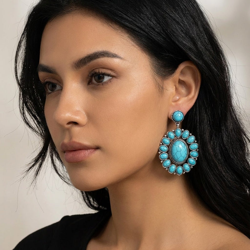 Oval Turquoise Drop Earrings - Leila Jewels