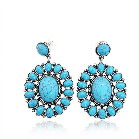 Oval Turquoise Drop Earrings - Leila Jewels