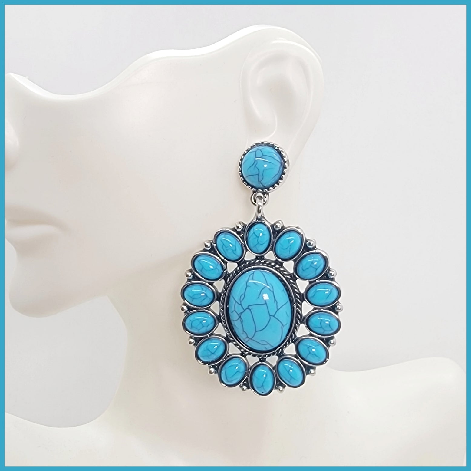 Oval Turquoise Drop Earrings - Leila Jewels