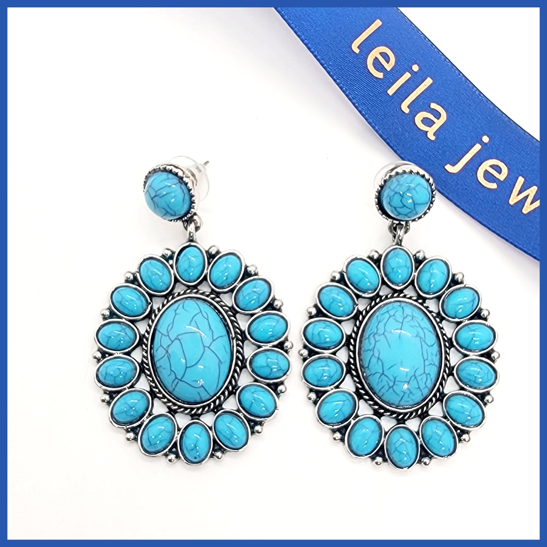 Oval Turquoise Drop Earrings - Leila Jewels