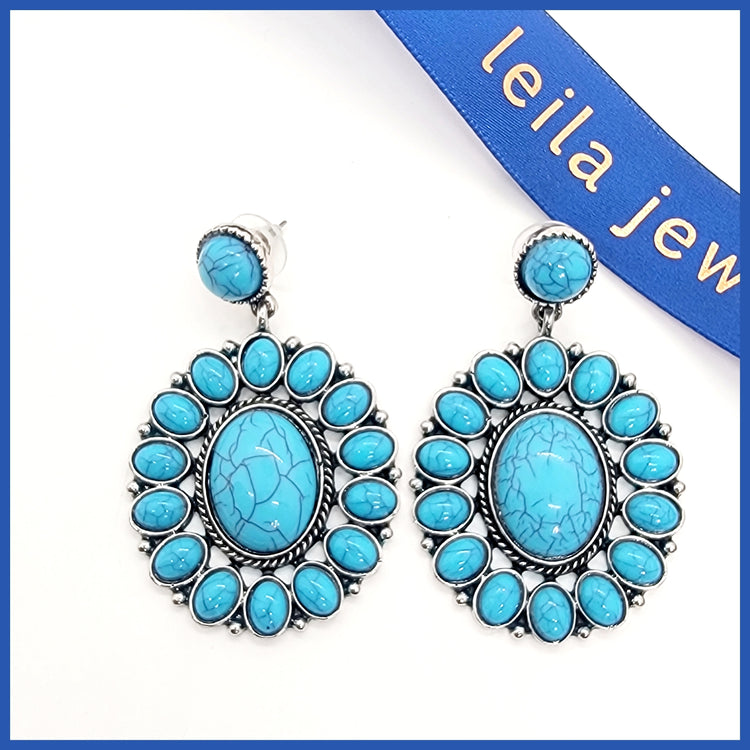 Oval Turquoise Drop Earrings - Leila Jewels