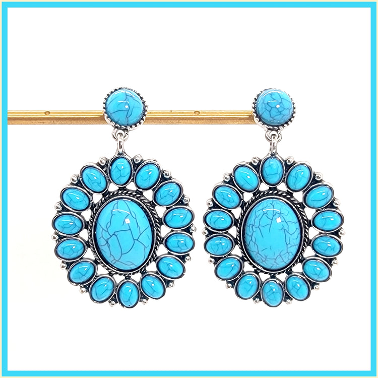 Oval Turquoise Drop Earrings - Leila Jewels