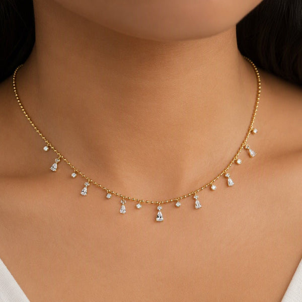 Golden Raindrop CZ Necklace - Leila Jewels