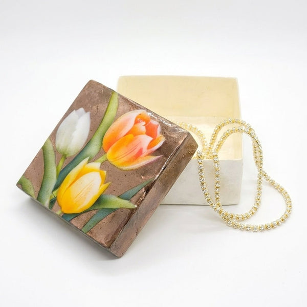 Tulip Flower Capiz Shell Painted Trinket Box - Leila Jewels