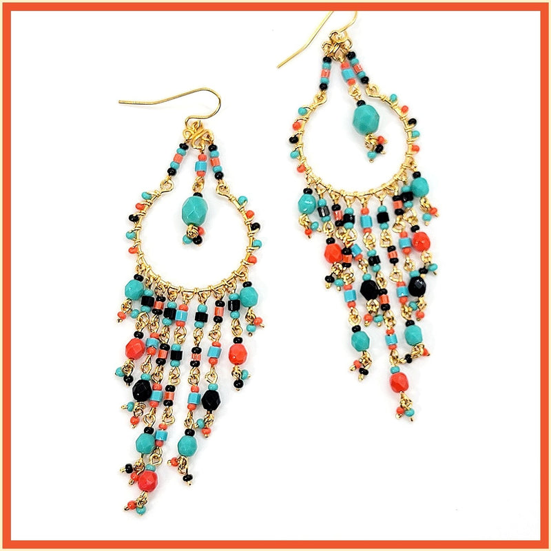 Handmade Beaded Chandelier Earrings - Turquoise Drop - Leila Jewels