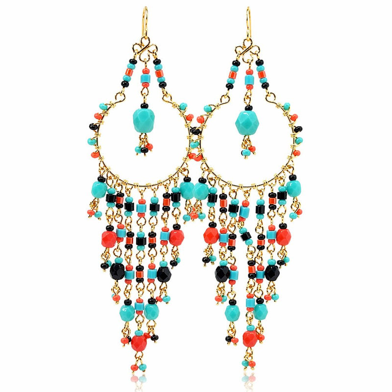 Handmade Beaded Chandelier Earrings - Turquoise Drop - Leila Jewels