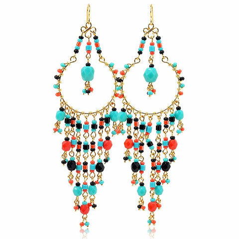 Handmade Beaded Chandelier Earrings - Turquoise Drop - Leila Jewels