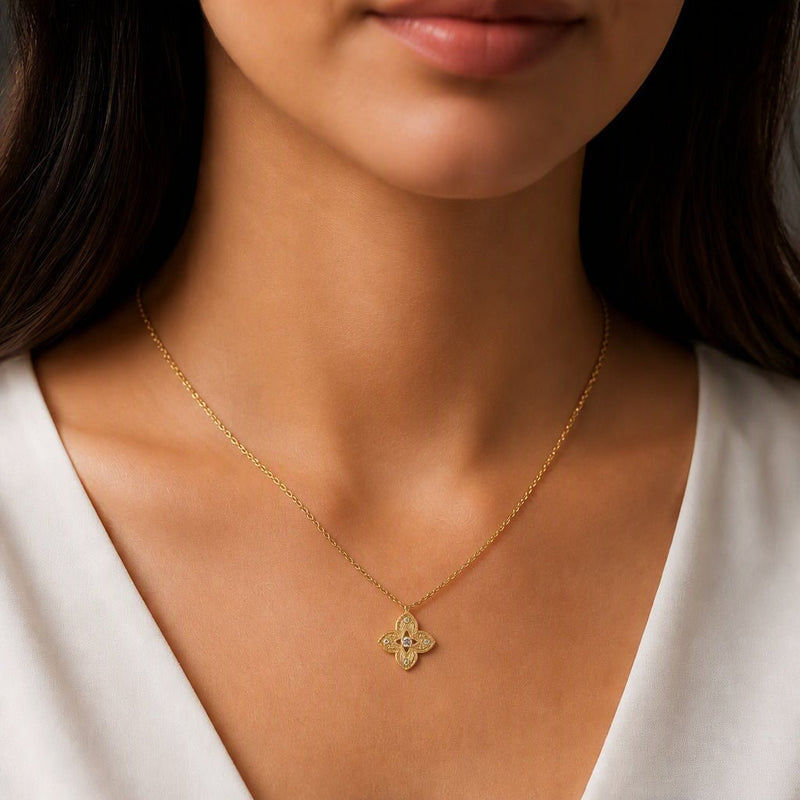 Golden Venetian Petal CZ Necklace - Leila Jewels
