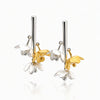 Gold and Silver Dangling Flower Earrings with Pearls - Leila Jewels