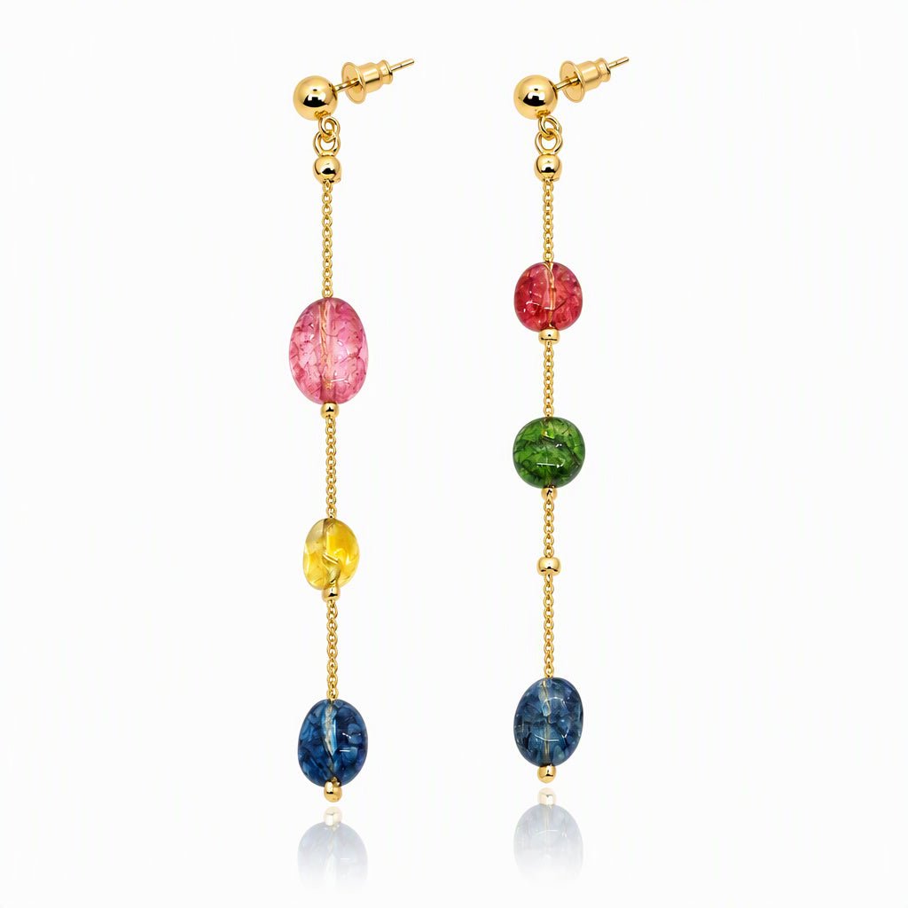 Colorful Mismatched Glass Bead Drop Earrings in Gold - Leila Jewels