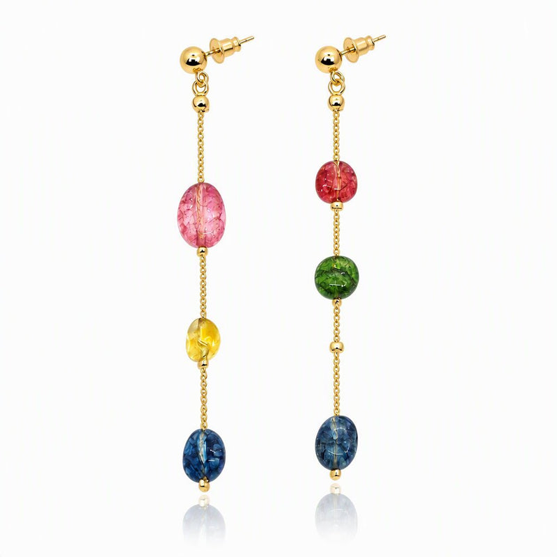 Colorful Mismatched Glass Bead Drop Earrings in Gold - Leila Jewels