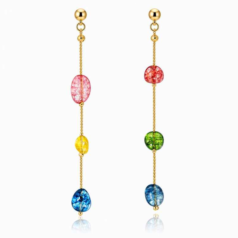 Colorful Mismatched Glass Bead Drop Earrings in Gold - Leila Jewels