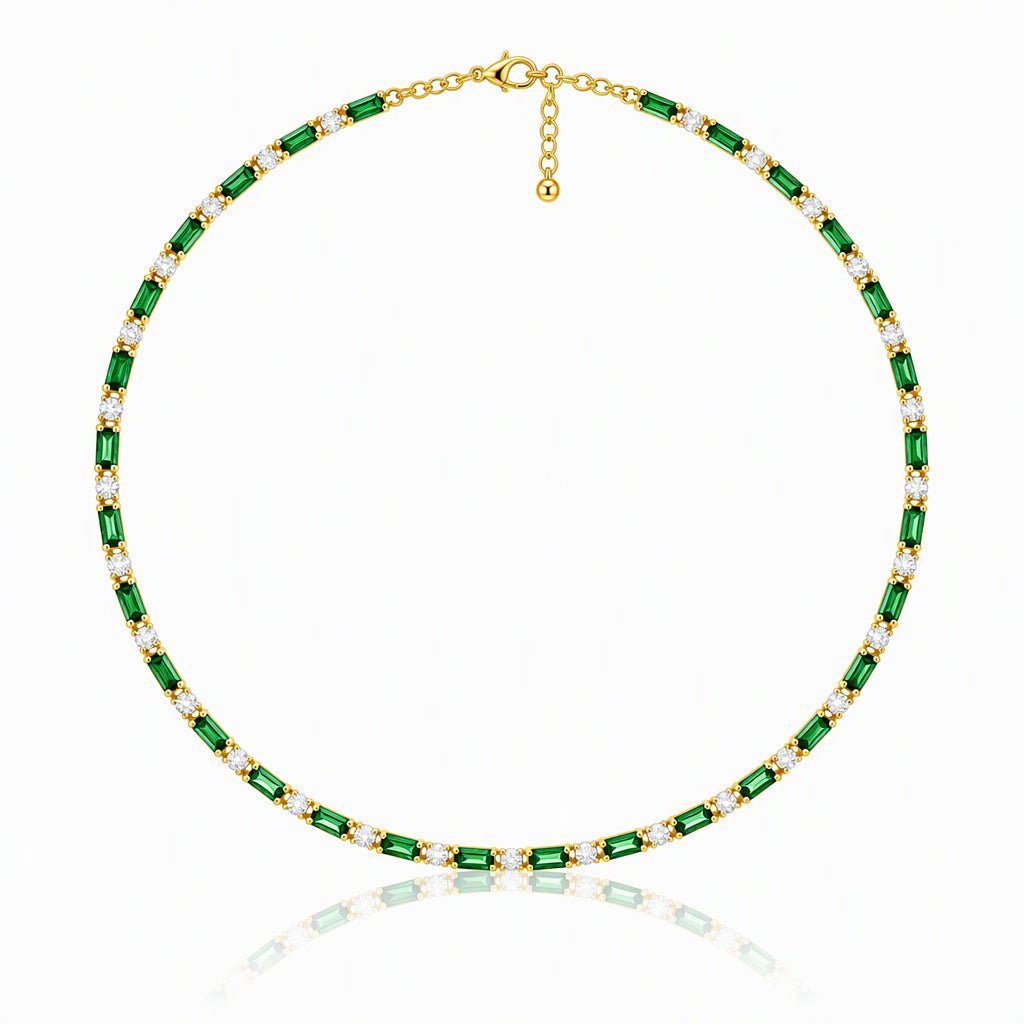Green Baguette Crystal Choker Necklace in Gold - Leila Jewels