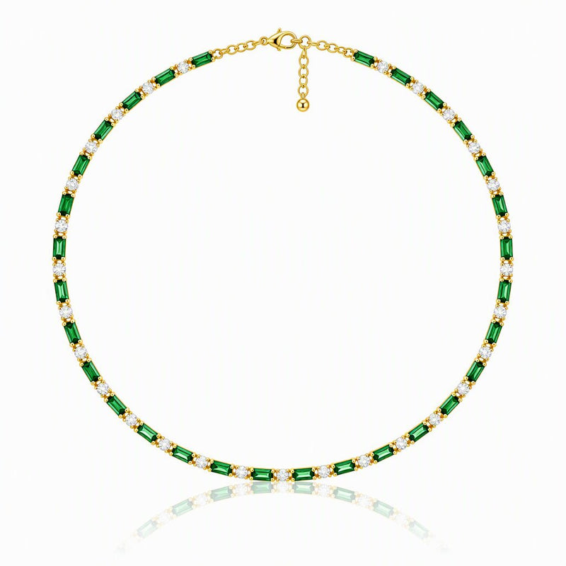 Green Baguette Crystal Choker Necklace in Gold - Leila Jewels