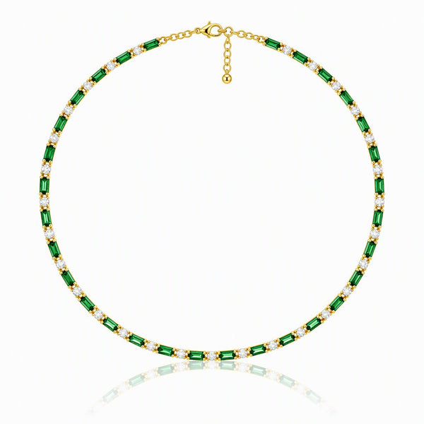 Green Baguette Crystal Choker Necklace in Gold - Leila Jewels