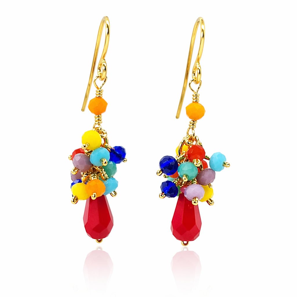 Multi - color Crystal Cluster Earrings - Red - Leila Jewels
