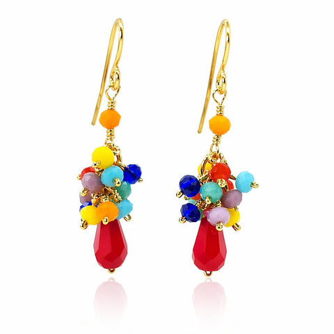 Multi - color Crystal Cluster Earrings - Red - Leila Jewels