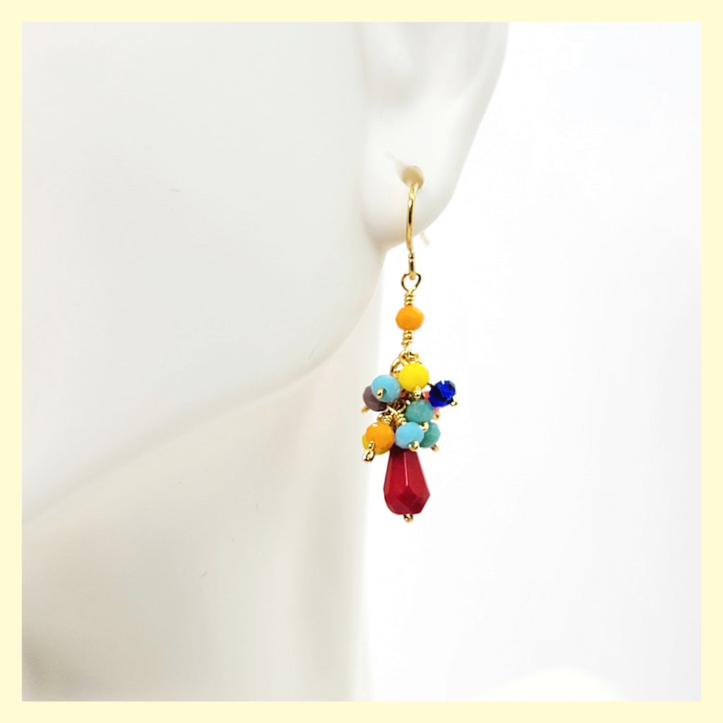 Multi - color Crystal Cluster Earrings - Red - Leila Jewels