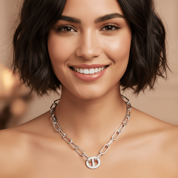 Pavé Mariner Link Necklace - Leila Jewels