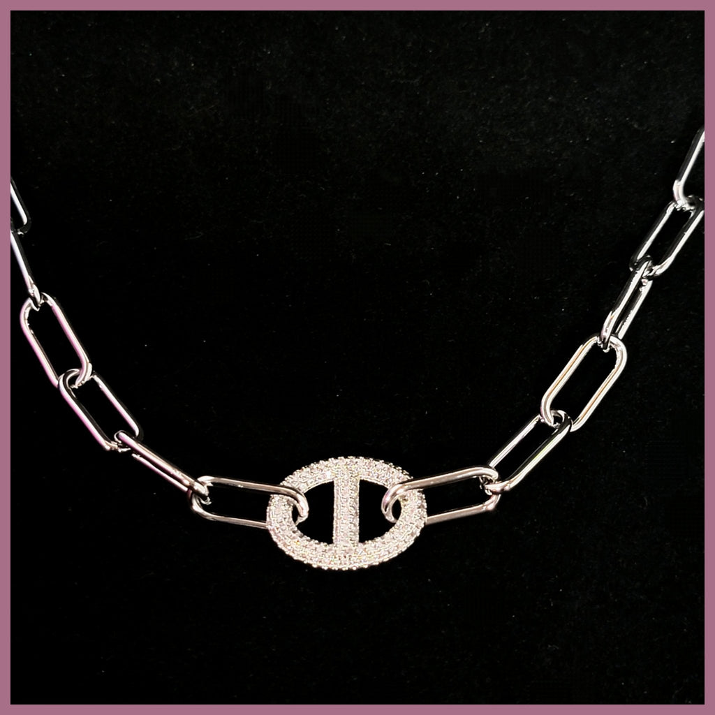 Pavé Mariner Link Necklace - Leila Jewels