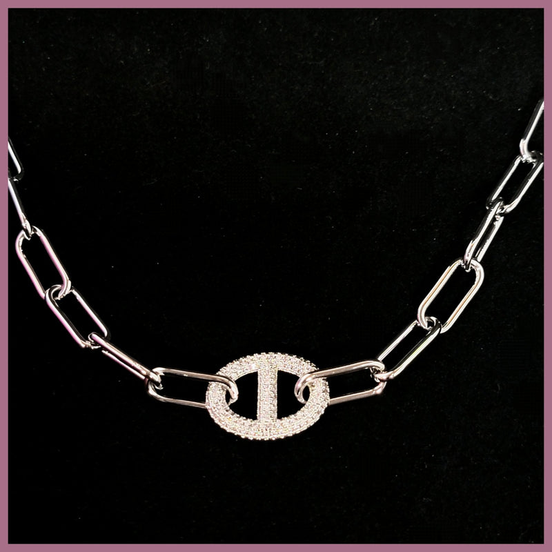 Pavé Mariner Link Necklace - Leila Jewels