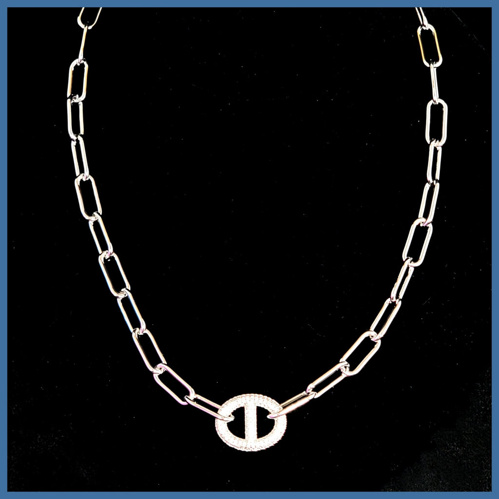Pavé Mariner Link Necklace - Leila Jewels