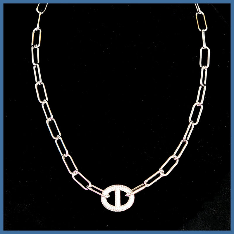 Pavé Mariner Link Necklace - Leila Jewels