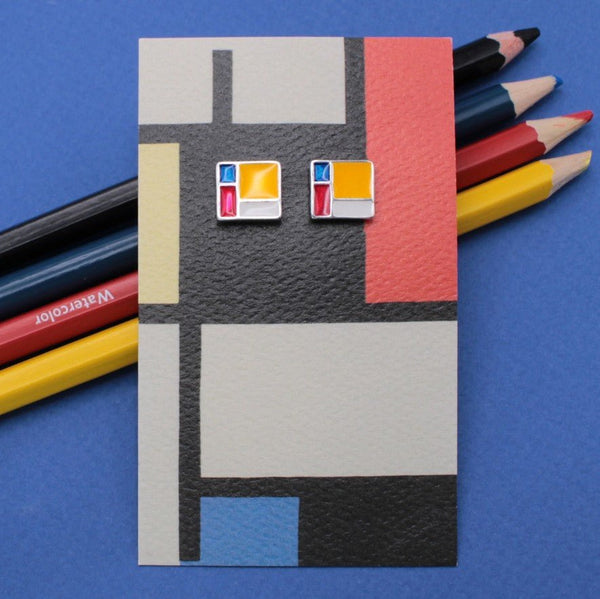 Mondrian Stud Art Earrings - Leila Jewels