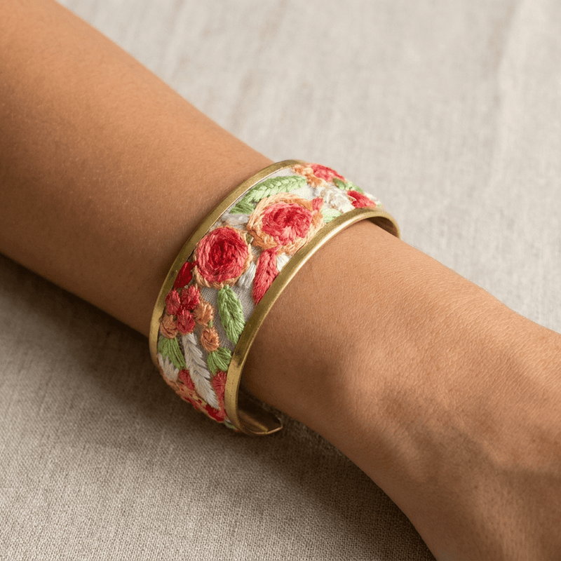 Cottage Floral Embroidered Cuff Bracelet - Leila Jewels