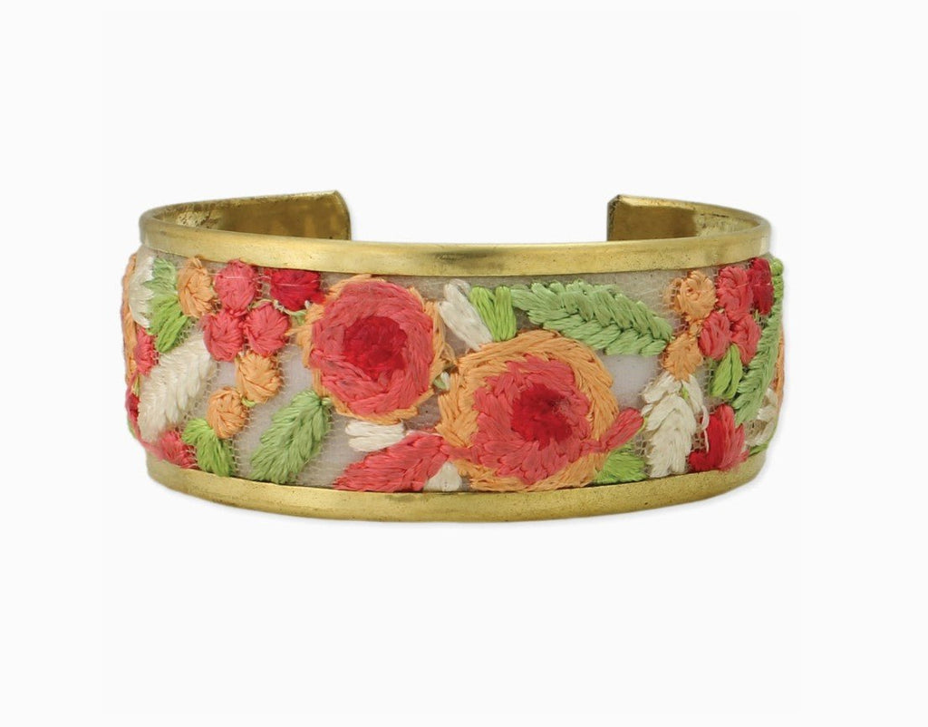 Cottage Floral Embroidered Cuff Bracelet - Leila Jewels