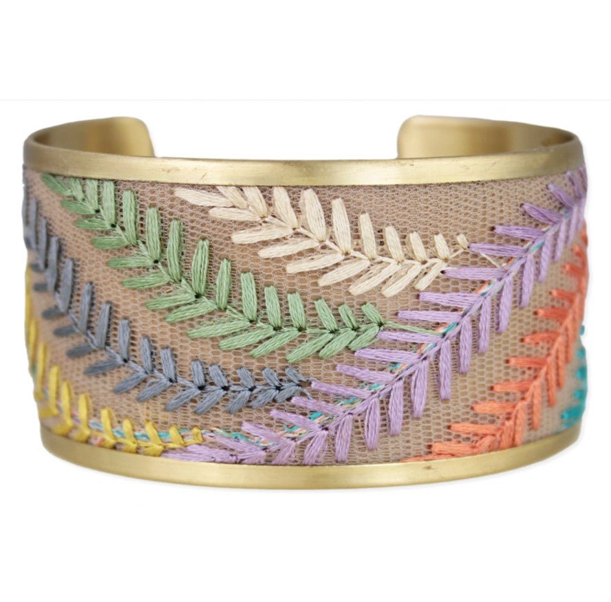 Pastel Ferns Embroidered Cuff Bracelet - Leila Jewels